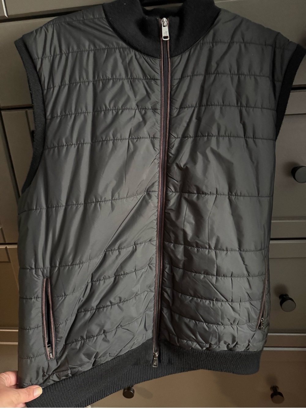 Raffi Charcoal and black Quilted Sleeveless Zip-Up Vest